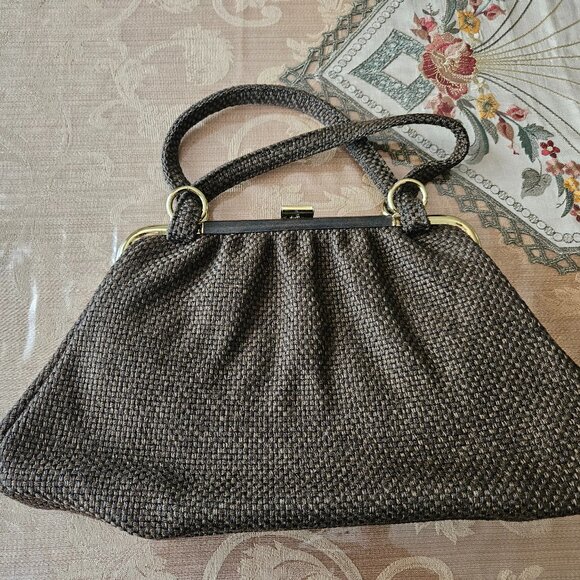 Vintage MCM Brown Burlap Handbag